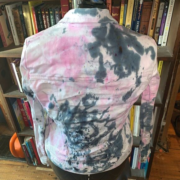 Gap one of a kind pink and black white tie dye stretchy upcycle M jacket - Picture 4 of 8